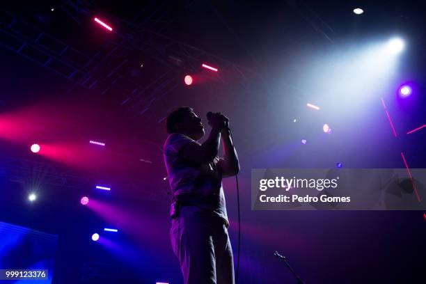 Ed Macfarlane of Friendly Fires performs on the Sagres Stage on day 1 of NOS Alive festival on July 12, 2018 in Lisbon, Portugal.