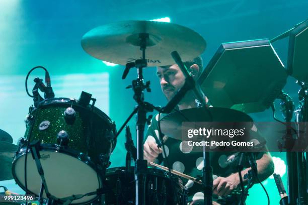 Jack Savidge of Friendly Fires performs on the Sagres Stage on day 1 of NOS Alive festival on July 12, 2018 in Lisbon, Portugal.