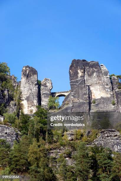 bastion bridge, rathen, saxon switzerland, saxony, germany - escarpment 個照片及圖片檔