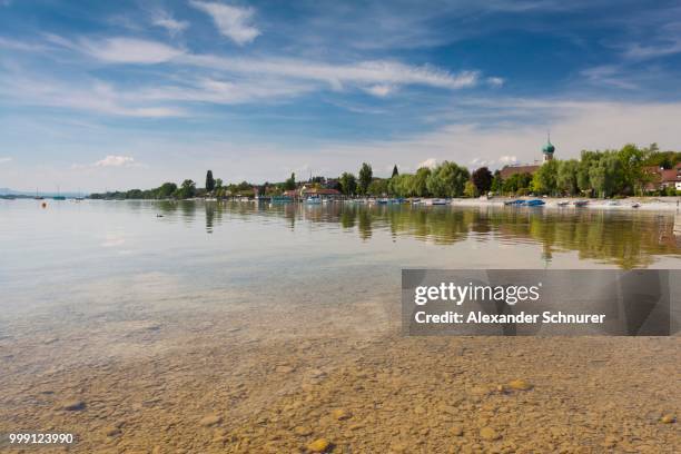 waterfront on lake constance with the church of st. nicholas, allensbach, konstanz district, baden-wuerttemberg, germany, publicground - st nicholas church stock pictures, royalty-free photos & images