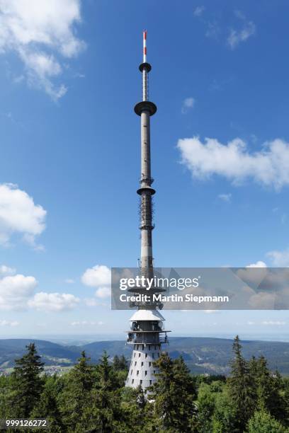 radio transmission tower, ochsenkopf mountain, fichtelgebirge mountain range, upper franconia, franconia, bavaria, germany, publicground - biological process imagens e fotografias de stock