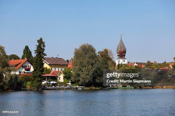 wessling lake, lakeside cafe, wessling, fuenfseenland, five lakes region, upper bavaria, bavaria, germany, publicground - wessling stock pictures, royalty-free photos & images