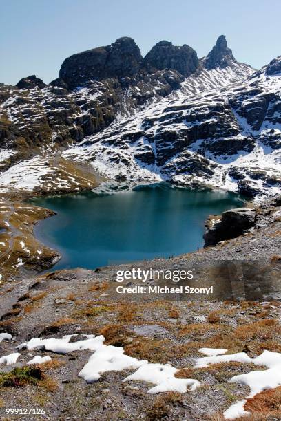 view over schwarzsee lake on the five lakes hiking route, pizol, canton of st. gallen, switzerland, publicground - st gallen canton bildbanksfoton och bilder