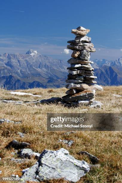 cairns on rossstall mountain, pizol, canton of st. gallen, switzerland, publicground - st gallen canton bildbanksfoton och bilder