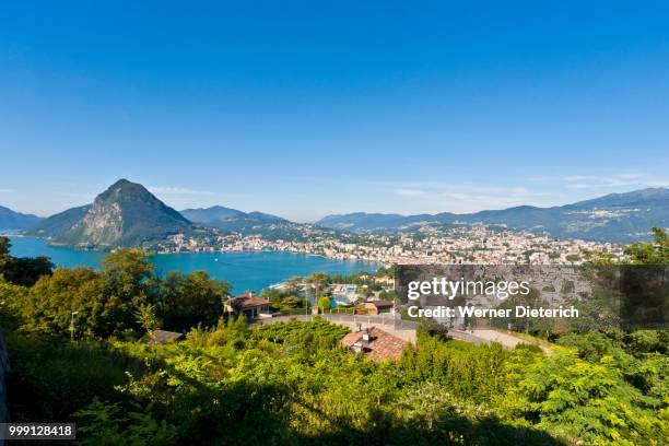 view over lugano and lake lugano, lago di lugano, ticino, switzerland - werner stock pictures, royalty-free photos & images
