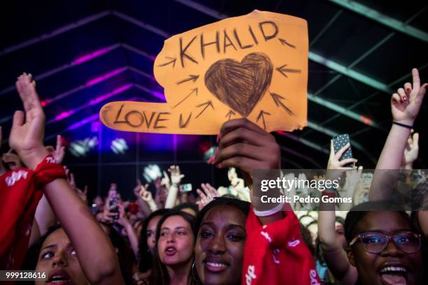 Fans during Khalid performance on the Sagres Stage on day 1 of NOS Alive festival on July 12, 2018 in Lisbon, Portugal.