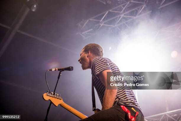 Joff Oddie of the band Wolf Alice performs on the Sagres Stage on day 1 of NOS Alive festival on July 12, 2018 in Lisbon, Portugal.