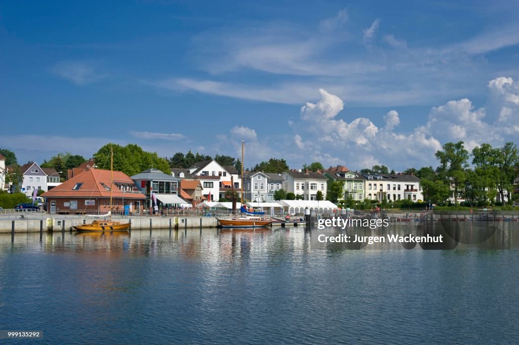 Harbour with townscape, Neustadt in Holstein, Schleswig-Holstein, Germany