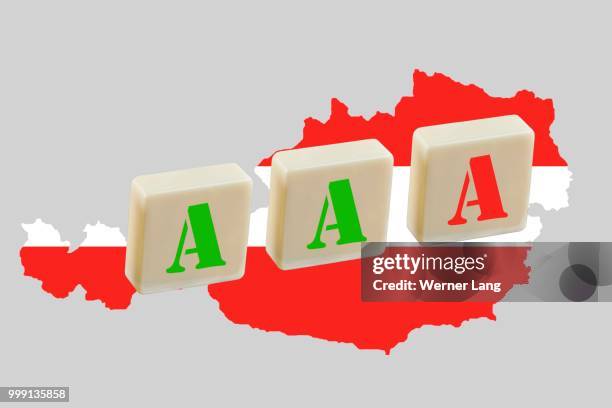 three a's on a map of austria, one is red as a symbol of the risk of losing the triple a ranking, symbolic image for the rating by the rating agencies - werner stock illustrations