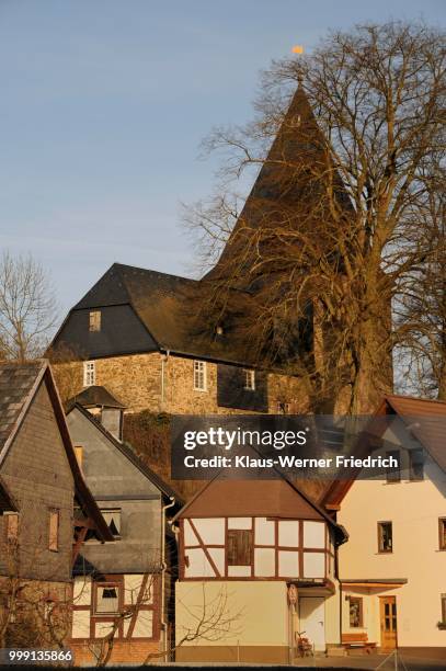 protestant-lutheran fortified church of eckelhausen, biedenkopf, hinterland, district of marburg-biedenkopf, central hesse, hesse, germany - werner stock pictures, royalty-free photos & images