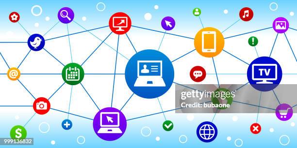 laptop and person's profile internet communication technology triangular node pattern background - facebook profile stock illustrations