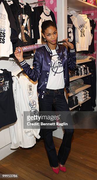 Model Chanel Iman attends the VS Pink Major League Baseball Collection launch at the Victoria's Secret Soho Store on May 18, 2010 in New York City.