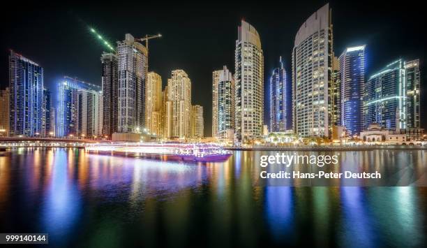 dubai marina night cruise - deutsch stock pictures, royalty-free photos & images