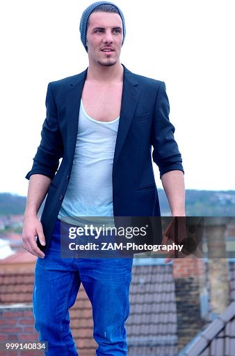 Young Italian man above the rooftops of Stuttgart, Baden-Wuerttemberg, Germany Young Italian man above the rooftops of Stuttgart, Baden-Wuerttemberg, Germany