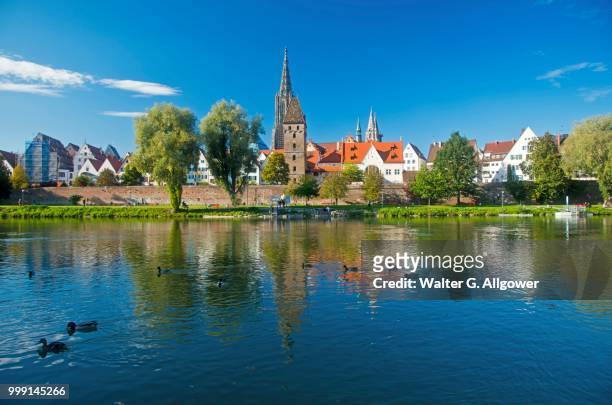 panorama across the danube river towards ulm with ulm minster and metzgerturm, butchers tower, baden-wuerttemberg, germany, publicground - the minster building photos et images de collection