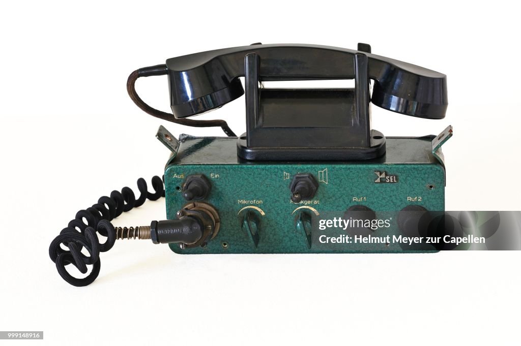 Car radio telephone from the 1960s, --Feuer und Flamme--, The Fire Brigade from 1850 until today, industrial museum, Lauf an der Pegnitz, Middle Franconia, Bavaria, Germany
