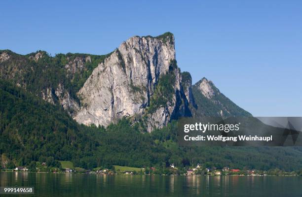 drachenwand mountain, mondsee, salzkammergut, upper austria, austria - vocklabruck stock pictures, royalty-free photos & images
