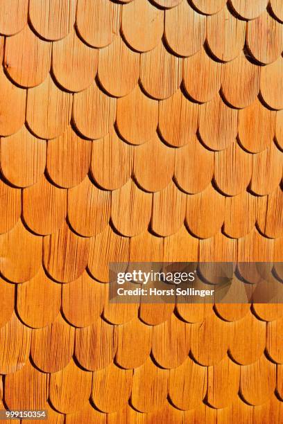 larch shingle facade, detail, brandberg, zillertal, tyrol, austria - larch stock pictures, royalty-free photos & images