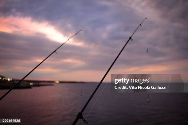 sunset fishing - canna da pesca foto e immagini stock