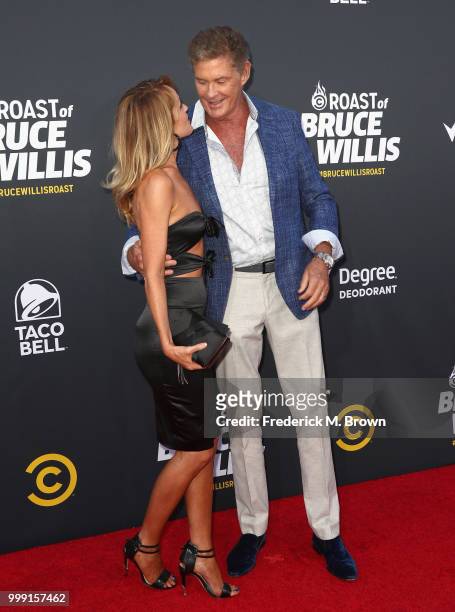 Hayley Roberts and David Hasselhoff attend the Comedy Central Roast of Bruce Willis at Hollywood Palladium on July 14, 2018 in Los Angeles,...