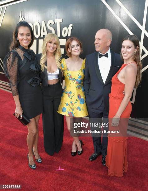 Emma Heming, Rumer Willis, Tallulah Willis, Bruce Willis, and Scout Willis attend the Comedy Central Roast of Bruce Willis at Hollywood Palladium on...