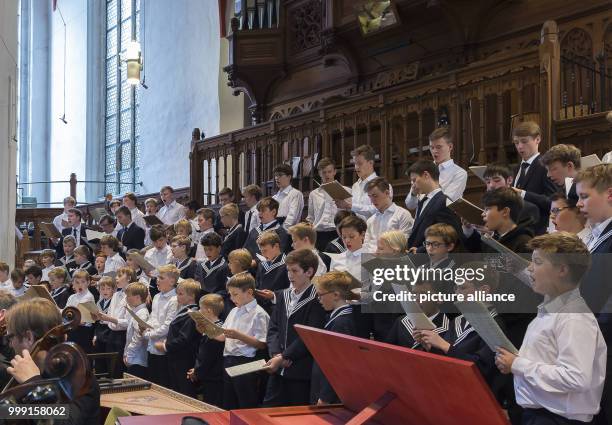 Singers of the Thomanerchor rehearse before the beginning of a motet in which the new Thomas's of the year 2017 participate for the first time in the...