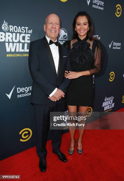 Bruce Willis and Emma Heming attend the Comedy Central Roast of Bruce Willis at Hollywood Palladium on July 14, 2018 in Los Angeles, California.