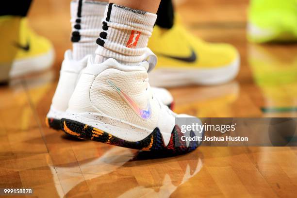 The sneakers worn by Sue Bird of the Seattle Storm during the game against the Dallas Wings on July 14, 2018 at Key Arena in Seattle, Washington....