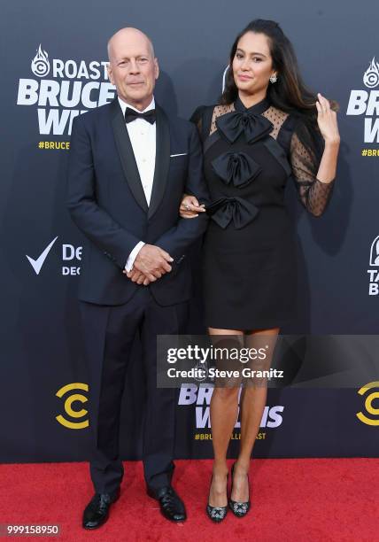 Bruce Willis and Emma Heming attend the Comedy Central Roast of Bruce Willis at Hollywood Palladium on July 14, 2018 in Los Angeles, California.