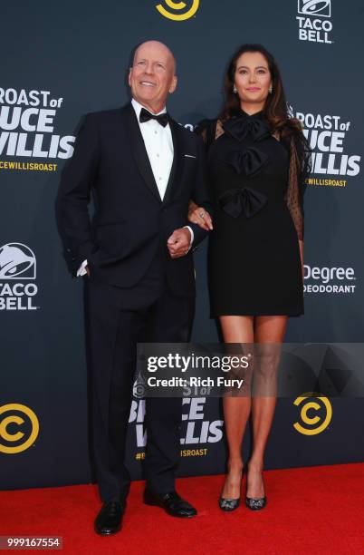 Bruce Willis and Emma Heming attend the Comedy Central Roast of Bruce Willis at Hollywood Palladium on July 14, 2018 in Los Angeles, California.