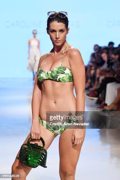 Model walks the runway for Caroline Constas at Miami Swim Week powered by Art Hearts Fashion Swim/Resort 2018/19 at Faena Forum on July 14, 2018 in...