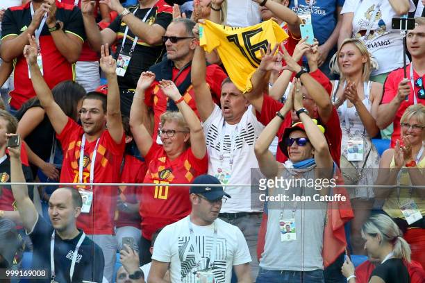 Thierry Hazard and Carine Hazard, parents of Eden Hazard of Belgium celebrate the goal of their son securing the victory during the 2018 FIFA World...