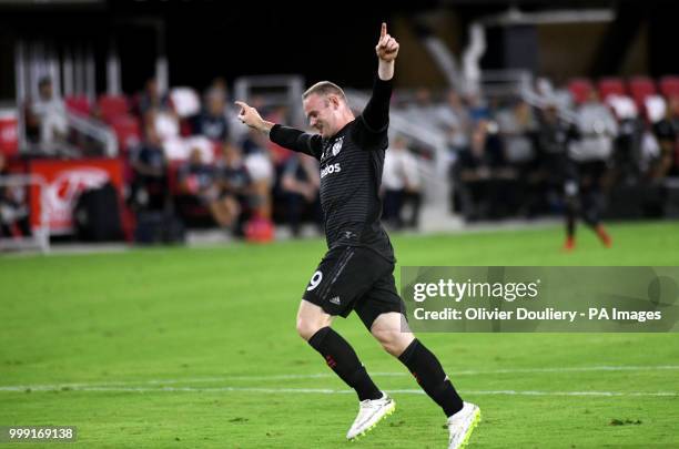 United player Wayne Rooney celebrates during the Major League Soccer match between D.C. United and Vancouver Whitecaps FC at the Audi Field Stadium...