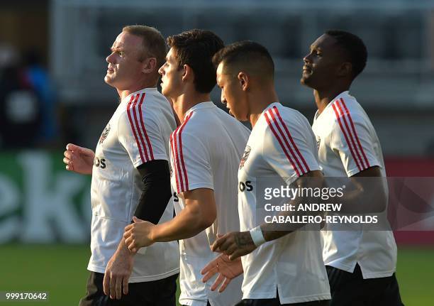 Wayne Rooney of DC United warms up before the DC United vs the Vancouver Whitecaps FC match in Washington DC on July 14, 2018.