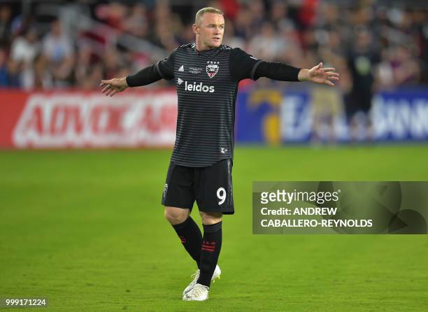 Wayne Rooney of DC United gestures during the DC United vs the Vancouver Whitecaps FC match in Washington DC on July 14, 2018.
