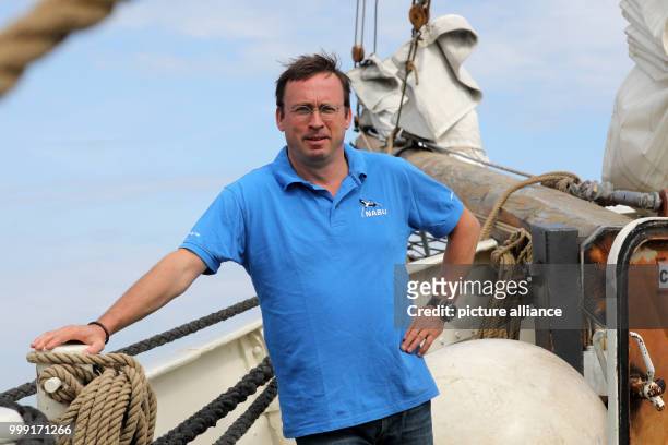 S National Director Leif Miller standing on board the traditional sail boat "Ryvar" after a press conference where he presented the 10-day sail tour...