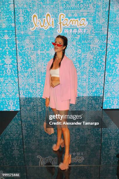 Kylee Campbell attends the Luli Fama show during the Paraiso Fashion Fair at The Paraiso Tent on July 14, 2018 in Miami Beach, Florida.