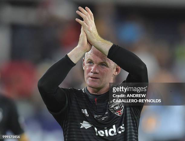 Wayne Rooney of DC United celebrates after the DC United vs the Vancouver Whitecaps FC match in Washington DC on July 14, 2018.