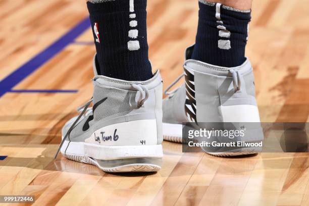 The sneakers of Isaac Haas of the Utah Jazz during the game against the Memphis Grizzlies during the 2018 Las Vegas Summer League on July 14, 2018 at...