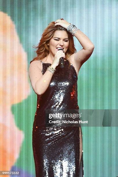 Canadian singer-songwriter Shania Twain performs at Barclays Center of Brooklyn on July 14, 2018 in New York City.