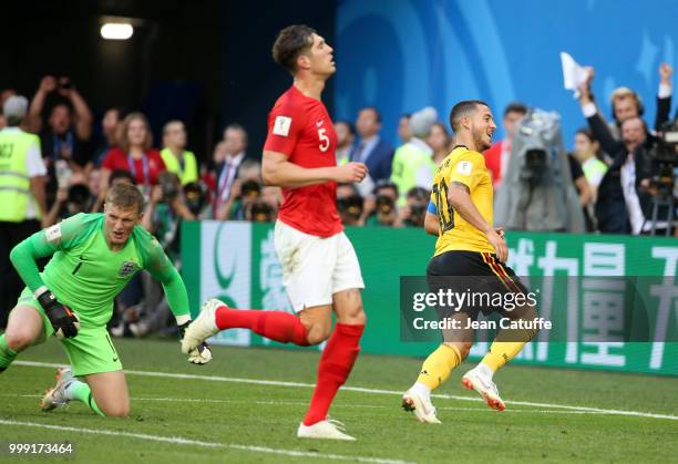 Eden Hazard of Belgium celebrates his goal, the second for Belgium during the 2018 FIFA World Cup Russia 3rd Place Playoff match between Belgium and...
