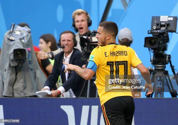 Eden Hazard of Belgium celebrates his goal, the second for Belgium during the 2018 FIFA World Cup Russia 3rd Place Playoff match between Belgium and...