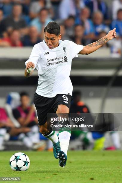 Liverpool's Roberto Firmino in action during the Champions League qualifier between 1899 Hoffenheim and FC Liverpool at the Rhein-Neckar-Arena in...