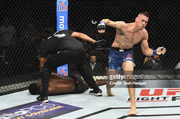 Niko Price reacts to his KO victory over Randy Brown of Jamaica in their welterweight fight during the UFC Fight Night event inside CenturyLink Arena...