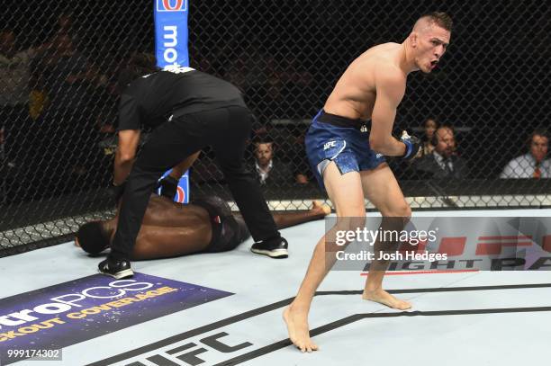 Niko Price reacts to his KO victory over Randy Brown of Jamaica in their welterweight fight during the UFC Fight Night event inside CenturyLink Arena...