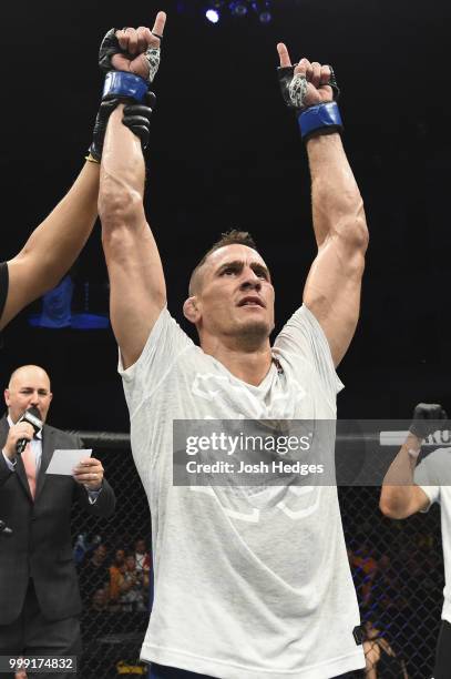 Niko Price celebrates his KO victory over Randy Brown of Jamaica in their welterweight fight during the UFC Fight Night event inside CenturyLink...