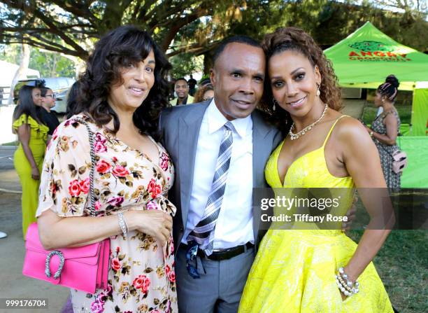 Bernadette Robi, Sugar Ray Leonard and Holly Robinson Peete attend the HollyRod 20th Annual DesignCare at Cross Creek Farm on July 14, 2018 in...