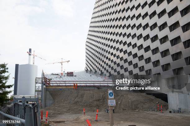 The construction site for the "Amager Ressource Center" waste incineration plant and an integrated ski slope, in Copenhagen, Denmark, 6 June 2017....