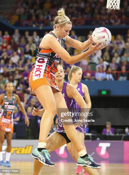 Joanne Harten of the Giants catches the ball during the round 11 Super Netball match between the Firebirds and the Giants at Brisbane Entertainment...