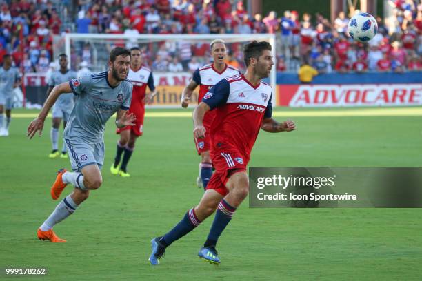 Dallas midfielder Ryan Hollingshead chases the ball during the game between FC Dallas and Chicago Fire on July 14 at Toyota Stadium in Frisco, TX.